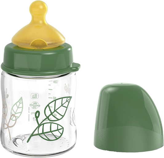 NIP Cherry Green skleněná láhev s latexovým dudlíkem velikost S 120 ml