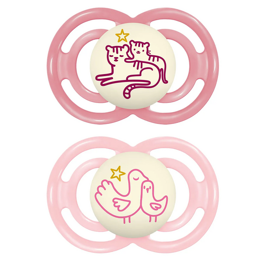 MAM Perfect Night orthodontic pacifiers glowing in the dark