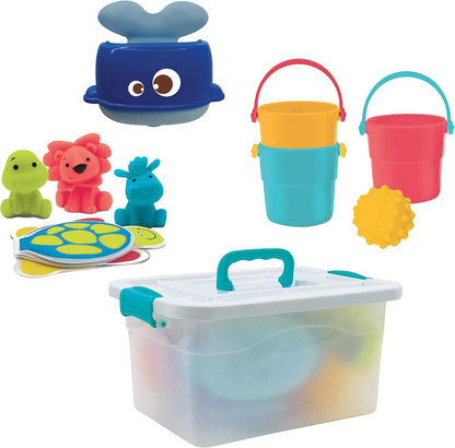 LUDI sada hraček do koupele 9 kusů + box s držadlem