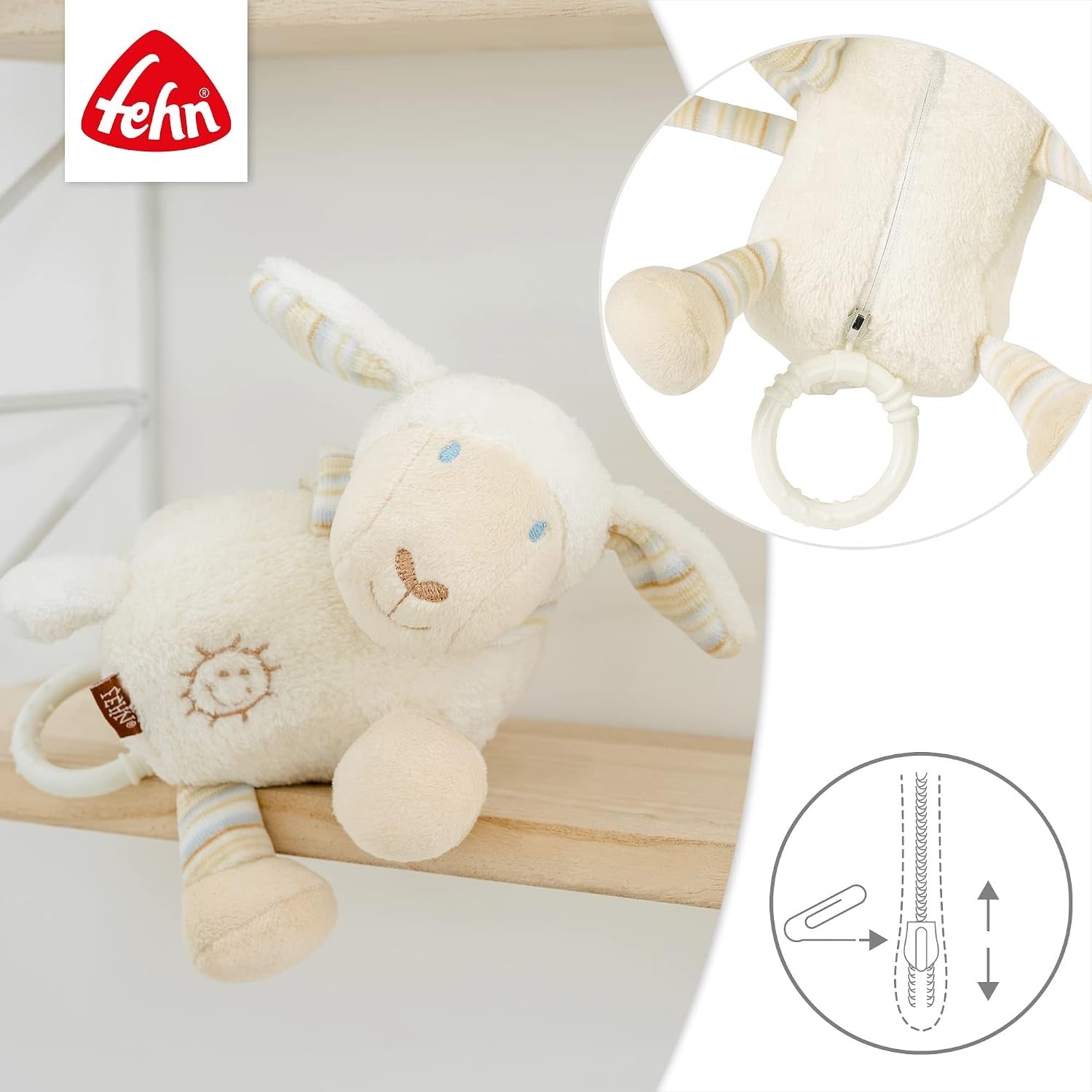 FEHN plush musical sheep hanging toy, 17 cm, Brahms' lullaby – product image 3