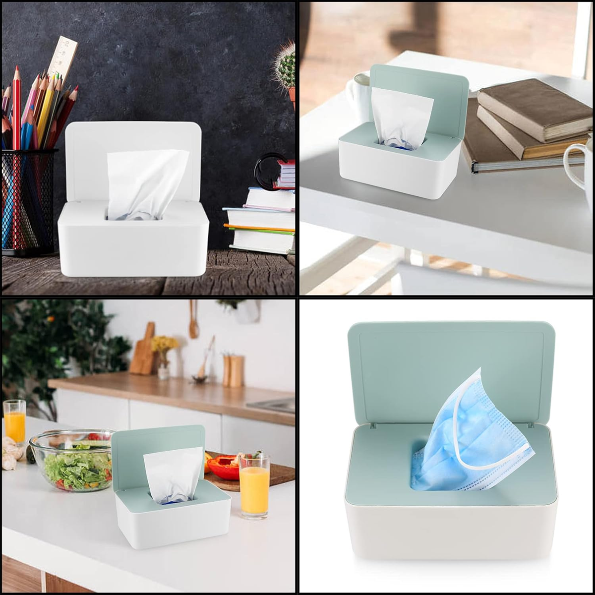 Box for wet wipes, dry wipes or masks.The wide opening makes it easy to reach for them.The lockable lid and