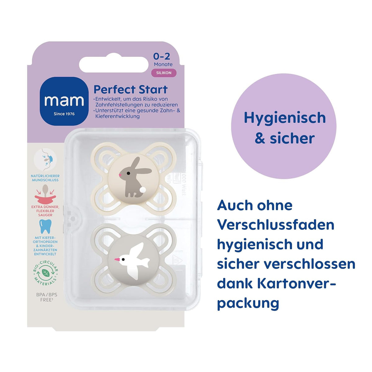 MAM Perfect Start silicone pacifier 0–2 months x2