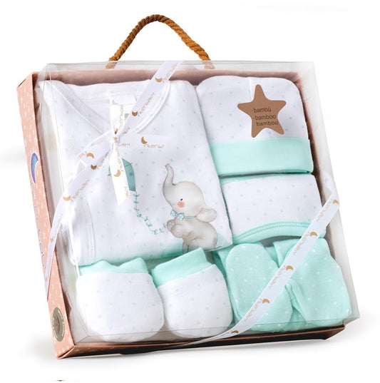 INTERBABY cotton gift set: pyjamas, hat, socks, bib, tights