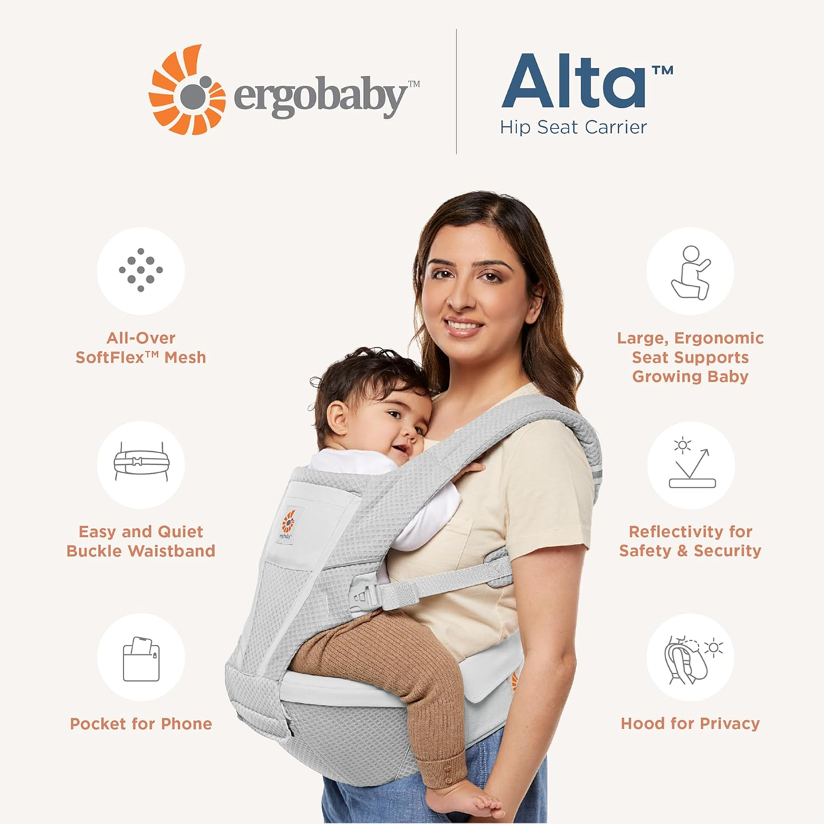 ERGOBABY ALTA nosič s bederním sedákem 5,5-20kg
