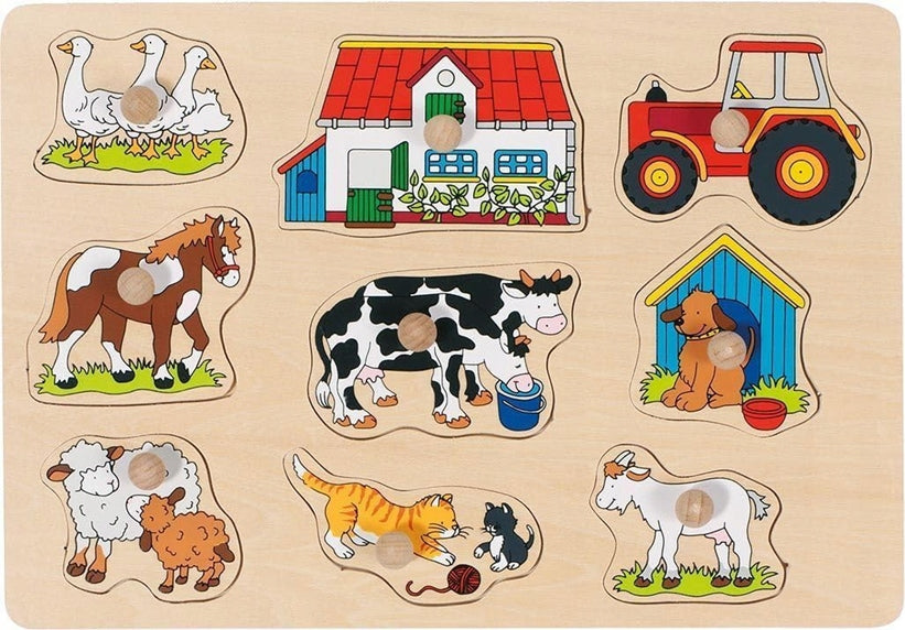 GOKI dřevěné vkládací puzzle 9 dílů 20,3 x 29,9 cm FARMA