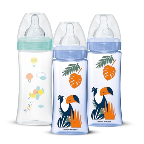 Biberon anticolica DODIE da 330 ml, 3 pezzi, blu-verdi