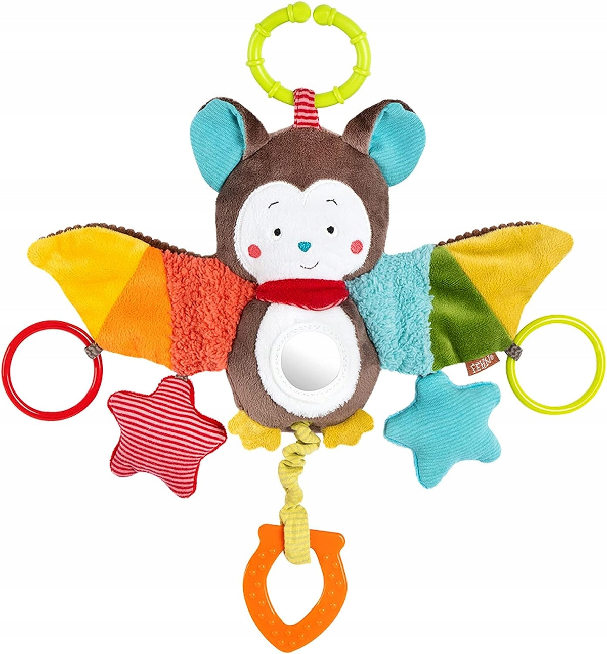 FEHN Anhänger mit Rassel und Clip für Kinderwagen und Babyschale FLEDERMAUS 29 cm
