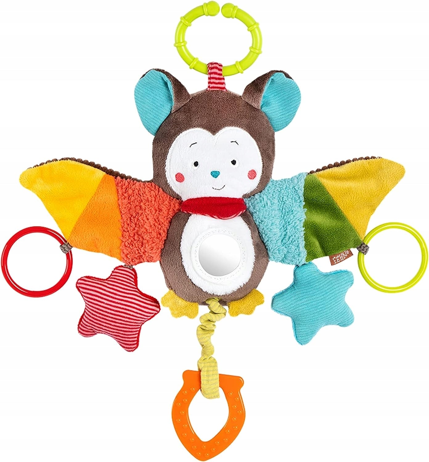 FEHN Anhänger mit Rassel und Clip für Kinderwagen und Babyschale FLEDERMAUS 29 cm