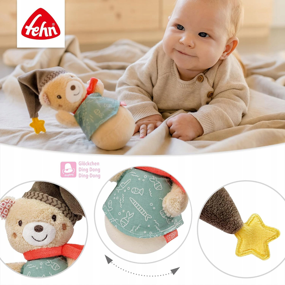 FEHN Bruno Bear Rocking Rattle 14cm