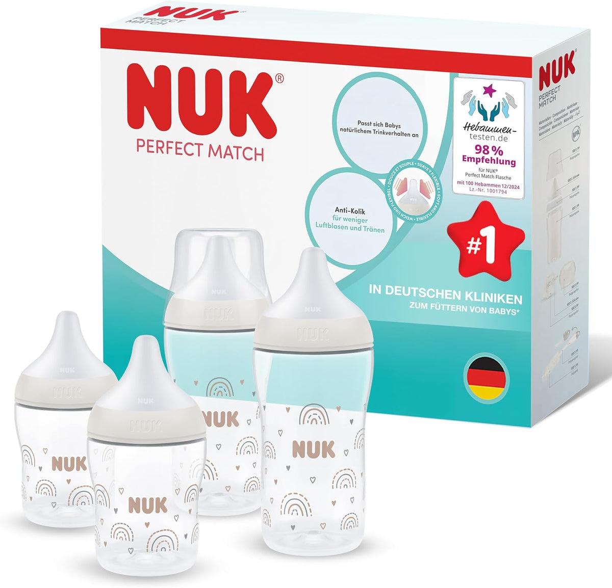 NUK Perfect Match kólika elleni cumisüvegek, 150/260 ml, 3 hónapos kortól