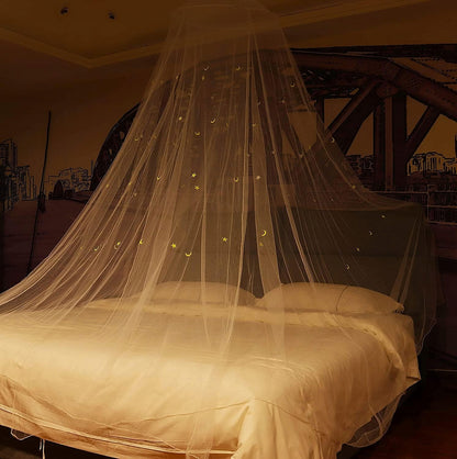 GLOW BED moskytiéra na postýlku, baldachýn se svítícími hvězdičkami