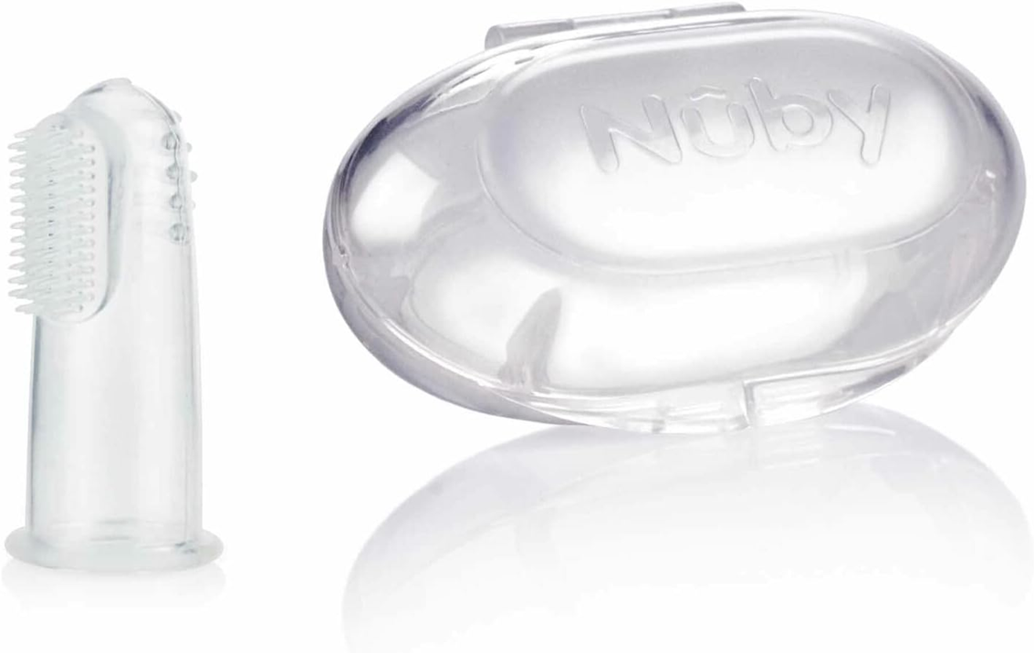 NUBYtoothbrush + caseage 0-24 mcolourlesswidth 2.3 cm, length 5.4 cmMaterial siliconeBPA-freeGood, new