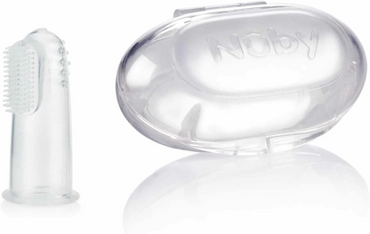 NUBYtoothbrush + caseage 0-24 mcolourlesswidth 2.3 cm, length 5.4 cmMaterial siliconeBPA-freeGood, new