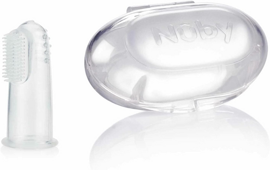 NUBYtoothbrush + caseage 0-24 mcolourlesswidth 2.3 cm, length 5.4 cmMaterial siliconeBPA-freeGood, new