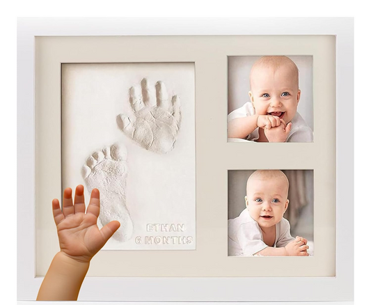 BUBZI Holzrahmen für Fotos, Hand- und Fußabdrücke 23 x 28 cm + Ton