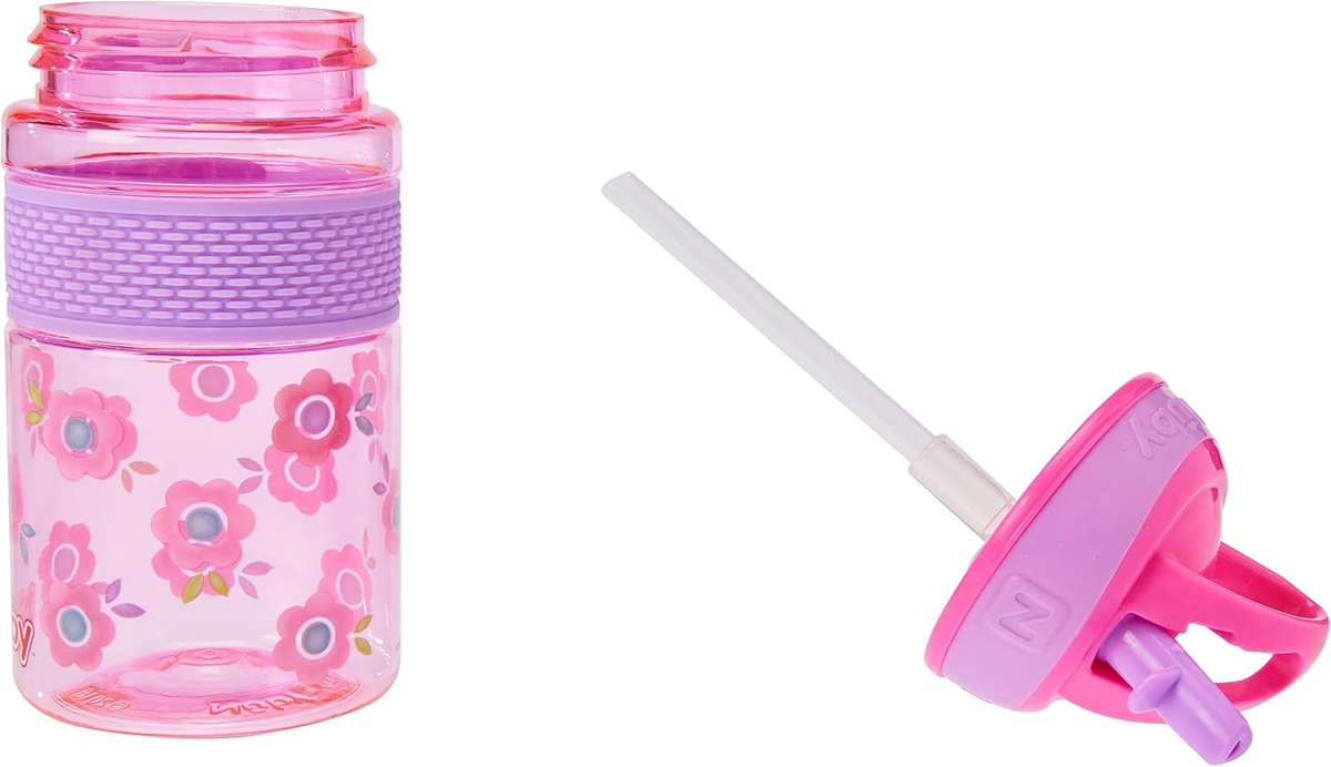 NUBY Hard Straw Cup tritanová láhev se slámkou 3 m+ 360 ml KVĚTY