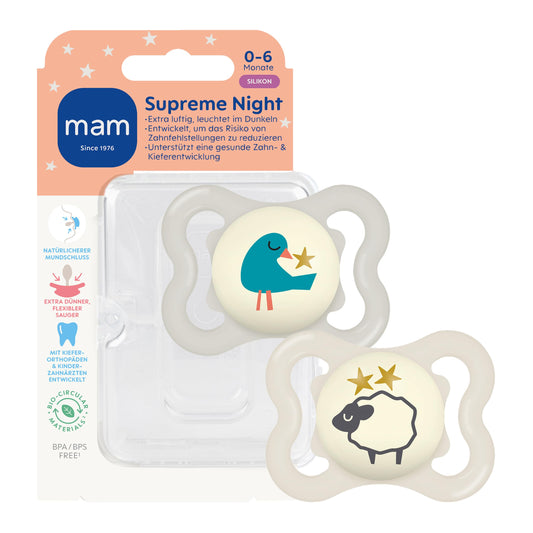 MAM Supreme Night silikonový dudlík 0-6m x2 SVÍTÍCÍ
