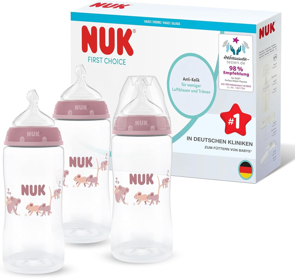 NUK First Choice σετ 3x μπιμπερό 300 ml θηλή M 3 m+ KOALA
