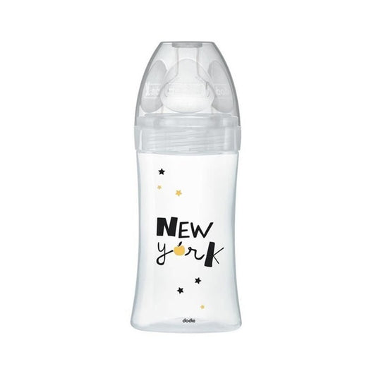 DODIE Sensation+ NEW YORK skleněná láhev 270 ml 0-6 m dudlík 2 střední průtok
