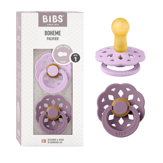 BIBS BOHEME 2 RUBBER PACIFIERS, round