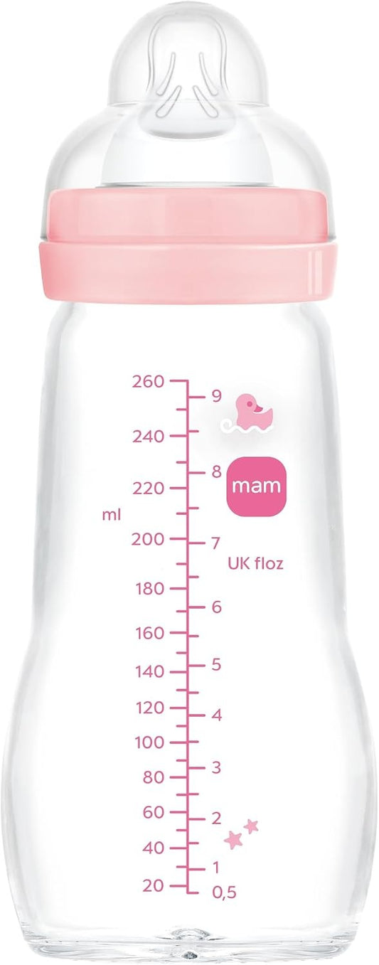 MAM Feel Good różowa butelka 260 ml ze skalą po drugiej stronie
