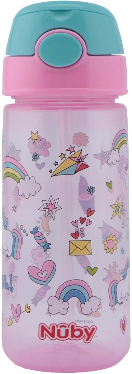 NUBY Strohhalmbecher Tritan-Trinkflasche mit Strohhalm 4 m+ 540 ml