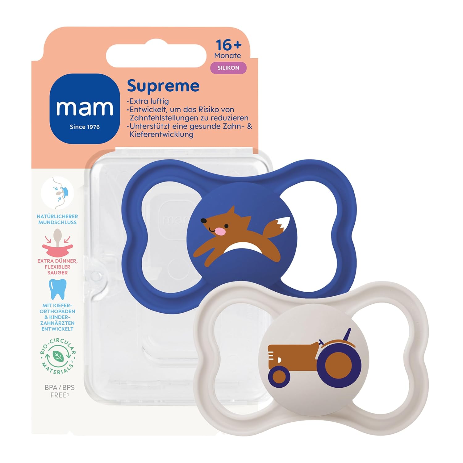 MAM Supreme silicone pacifier ×2, 16m+