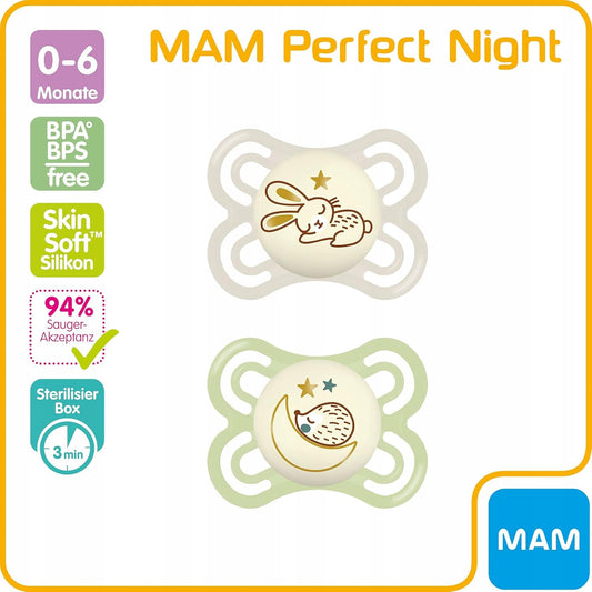 MAM Perfect Night sucette apaisante x2 0-6mois + boîte