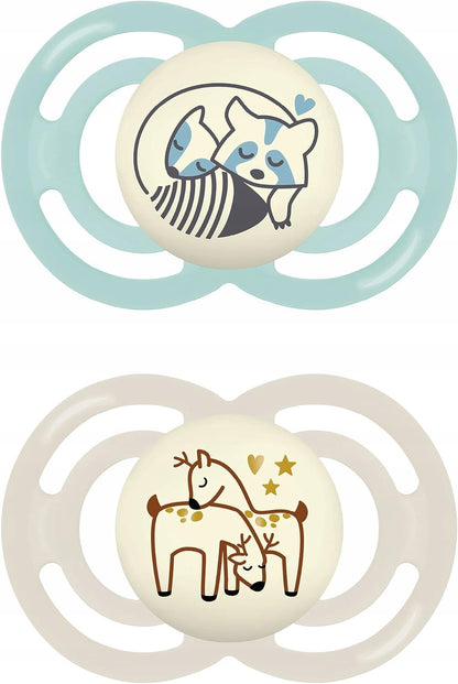 MAM Perfect Night orthodontic pacifiers glowing in the dark
