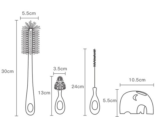 BEBAMOUR 3v1 silikonové kartáče na čištění lahví, dudlíků a brček 32 cm