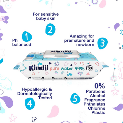 KINDII Pure Water 99 vlhčené ubrousky s vodou x60