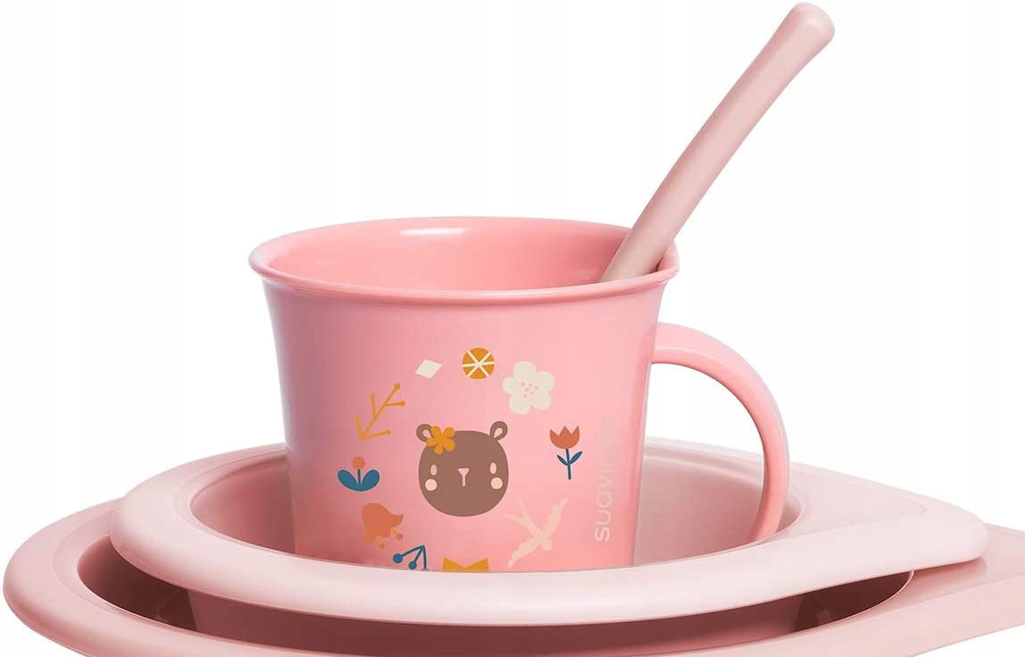 SUAVINEXSet of dishes for girls - bowl, cup, spoonage 6 +BPA and BPS freeNew condition, damaged packaging