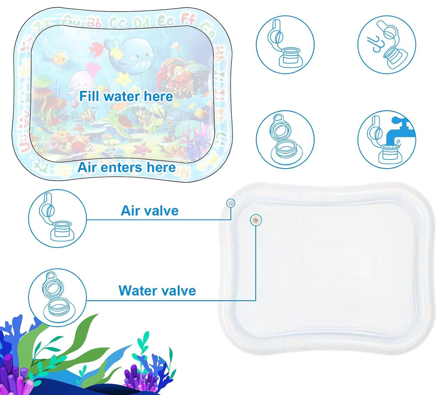 GARNHLOB tummy time water mat 75 x 95 cm SEA CREATURES – product image 3