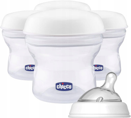 CHICCO Natural Feeling 4 x 150 ml milk container, cap with teat (slow flow) and cover