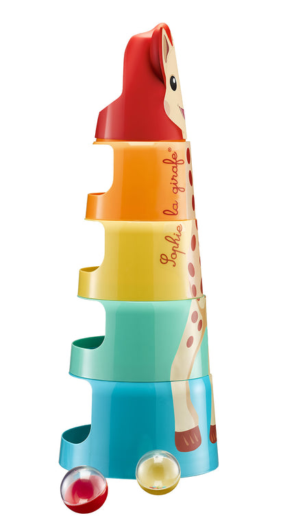 Sophie la Giraffe5 piece tower + 2 ballsage 10 months+used condition, db - considerable signs of use