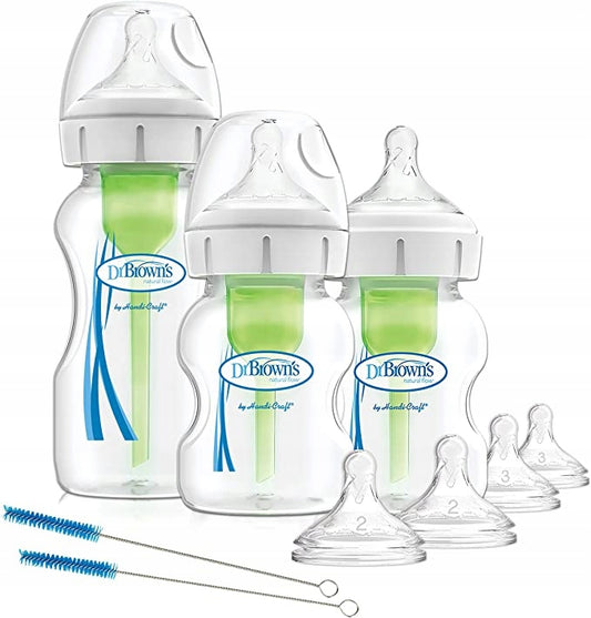 DR. BROWN'S Options 1 x 270 ml bottle, 2 x 150 ml bottle, 3 x lvl1 teat, 2 x lvl2 teat, 2 x lvl3 teat