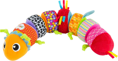 LAMAZE Mix & Match senzorická housenka s chrastítkem 8 částí na suchý zip 44 cm