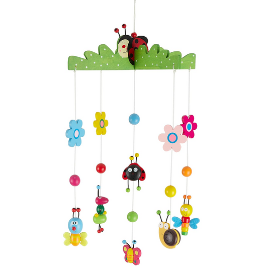 BIECO 3D Blumen und Insekten Holz-Mobile für das Babybett 26 x 39 cm