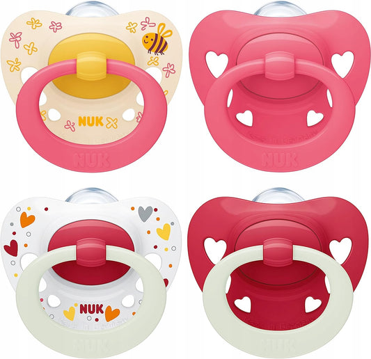 NUK SIGNATURE DAY&NIGHT smoczek uspokajający x4 6-18msc, zestaw silikonowych smoczków NUK z etui