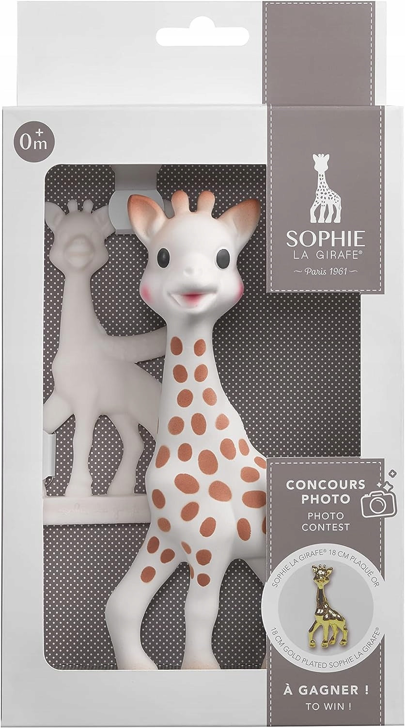 Καμηλοπάρδαλη Sophie, σετ φυσικών μασητικών SO PURE 18 εκ. + μικρότερο