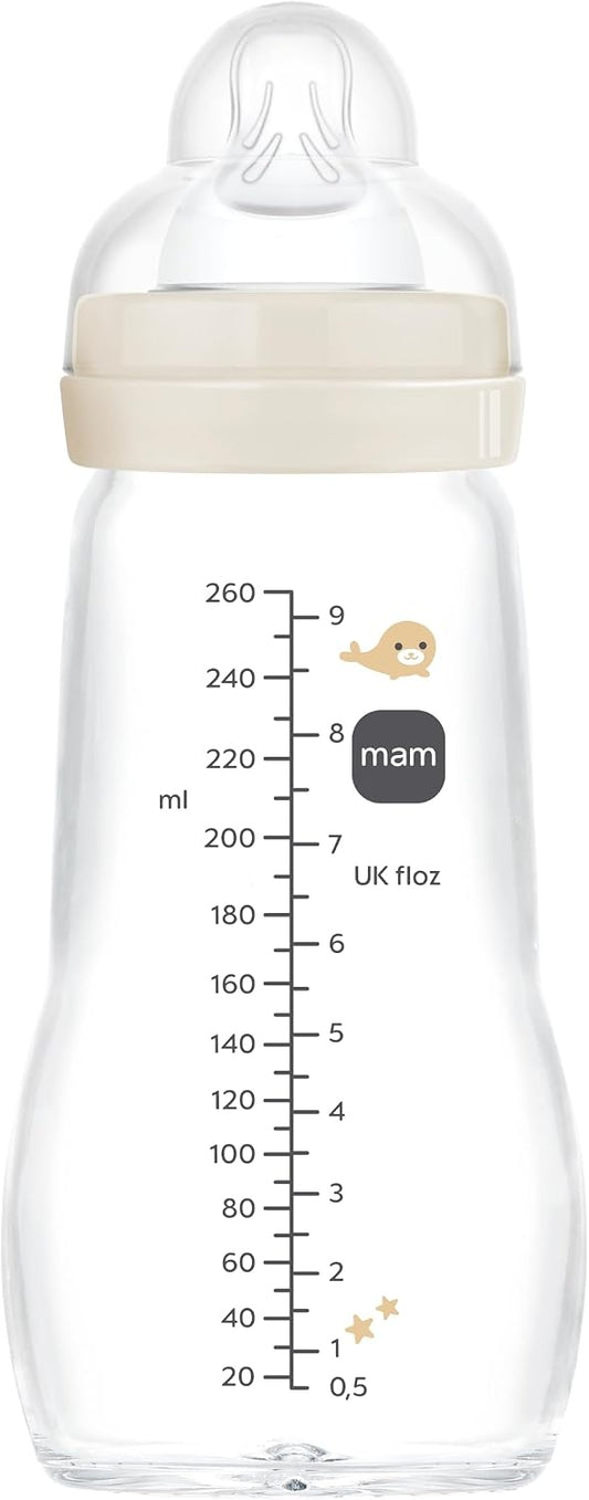 MAM Feel Good skleněná láhev 260 ml 2 m+ savička 2 MOŘŠTÍ TVOROVÉ