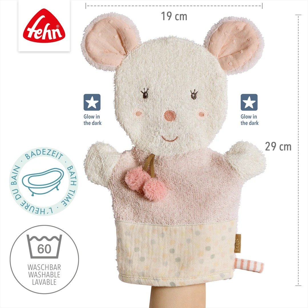 Fehn Mouse wash mitt with illuminated embroidery