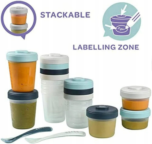 BEABA voedselcontainers 2x90 4x150 6x250, lepels