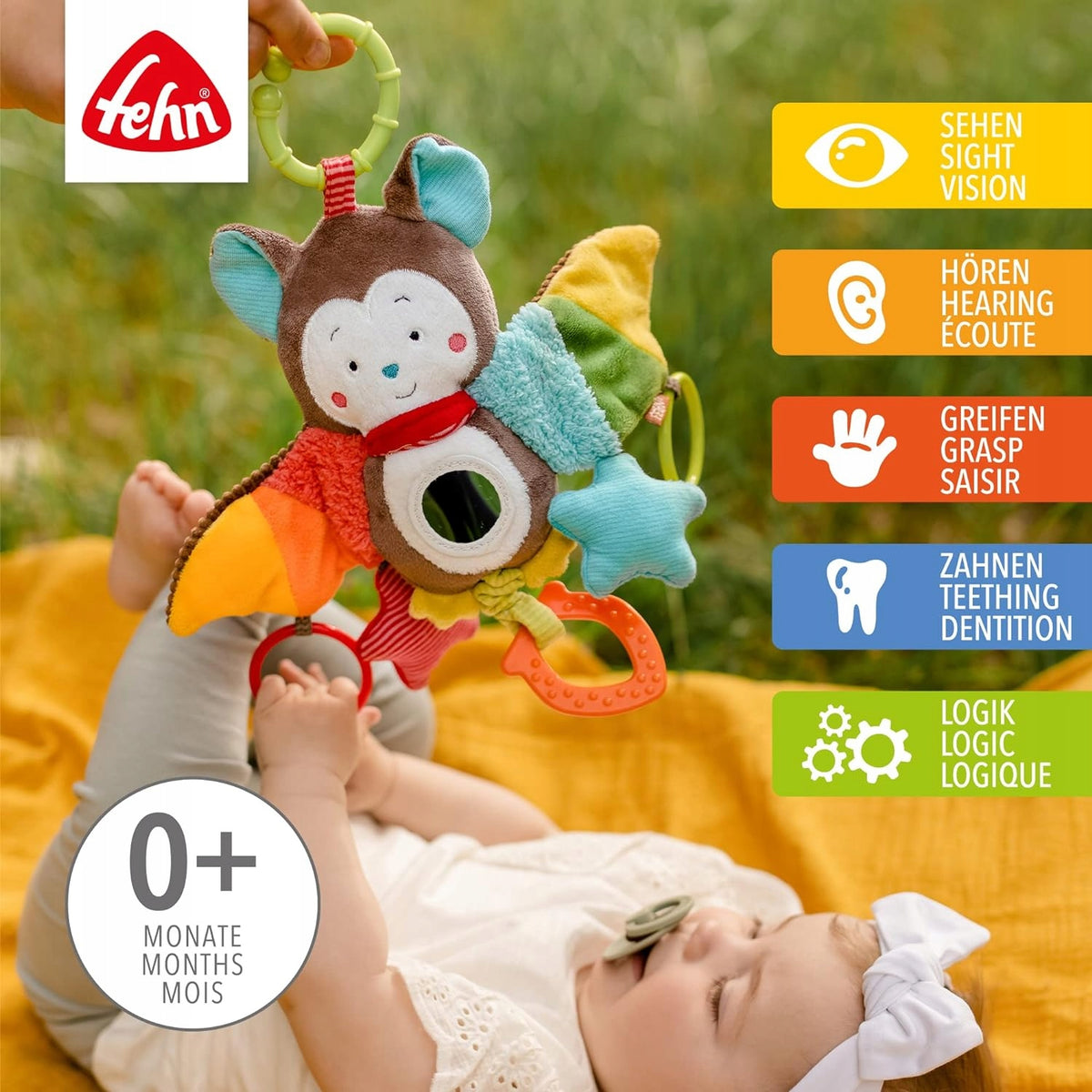FEHN Anhänger mit Rassel und Clip für Kinderwagen und Babyschale FLEDERMAUS 29 cm – Produktfoto 3