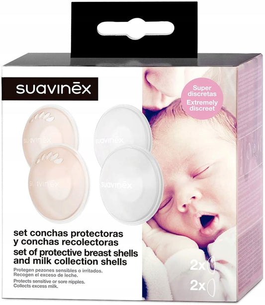 SUAVINEX Milchschalen zum Auffangen von Muttermilch + Brustwarzenschutz