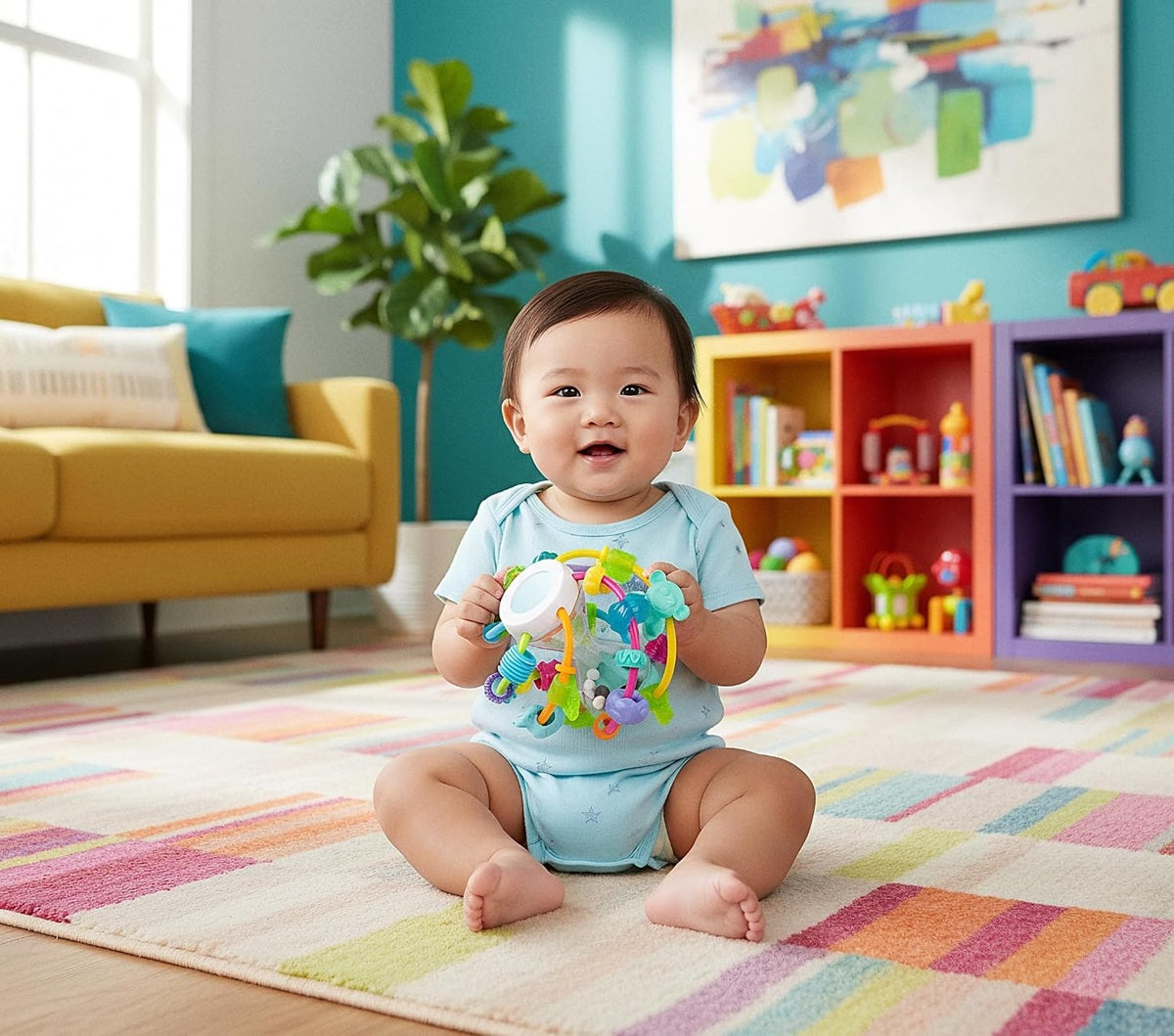 PLAYGRO Play and Learn Ball teether grabber with a rattle and mirror, 14 cm – product photo 2