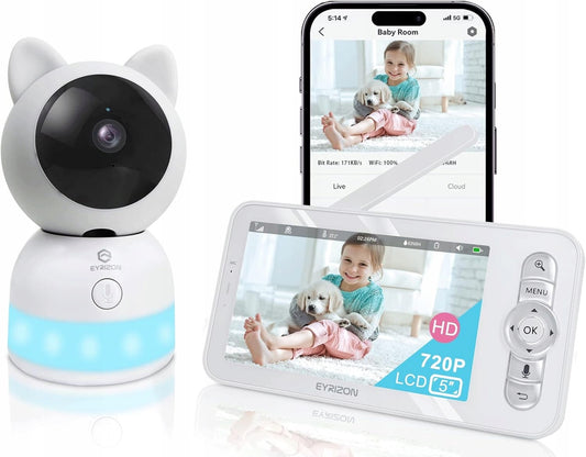 EYRIZON baby monitor elettronico telecomandato 5" 2K HD + applicazione