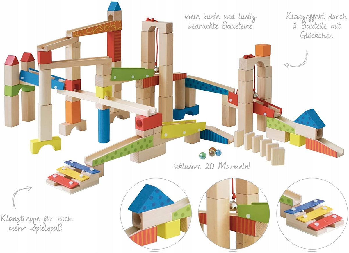 ROBA wooden marble run building blocks, 100 pcs.