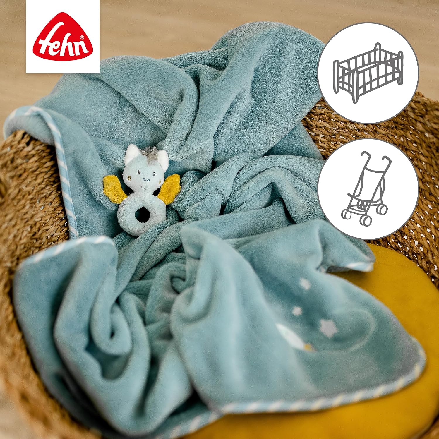 FEHN Little Castle baby blanket 75x100 cm with rattle – product image 3