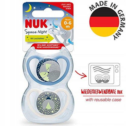 NUK Space Night uklidňující silikonový dudlík x2 0-6 měsíců +box